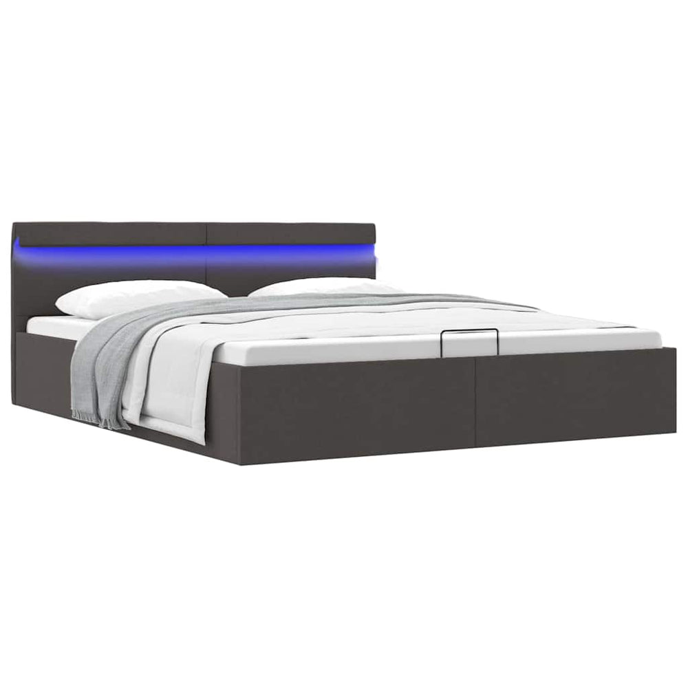 vidaXL Hydraulic Storage Bed with LED Dark Gray Fabric 180x200 cm