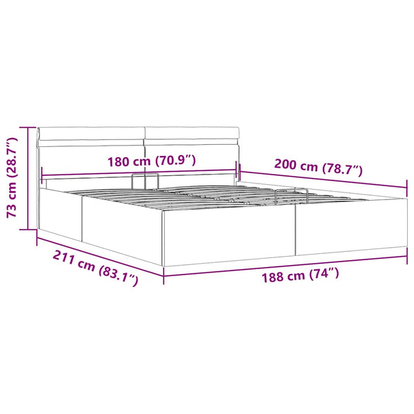 Bett mit Bettkasten Hydraulisch LED Dunkelgrau Stoff 180x200 cm
