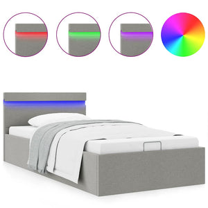 Bett mit Bettkasten Hydraulisch LED Hellgrau Stoff 90x200 cm