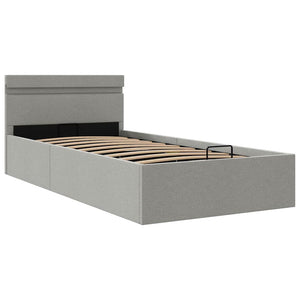Bett mit Bettkasten Hydraulisch LED Hellgrau Stoff 90x200 cm