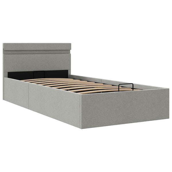 Bett mit Bettkasten Hydraulisch LED Hellgrau Stoff 90x200 cm