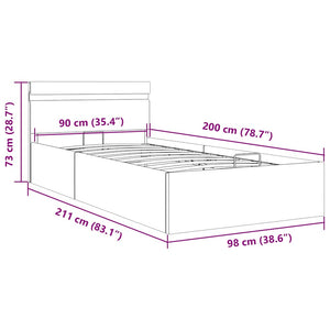 Bett mit Bettkasten Hydraulisch LED Hellgrau Stoff 90x200 cm