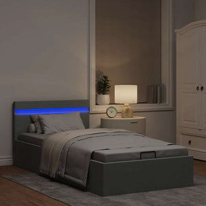 Bett mit Bettkasten Hydraulisch LED Hellgrau Stoff 90x200 cm