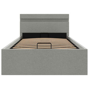 Bett mit Bettkasten Hydraulisch LED Hellgrau Stoff 90x200 cm