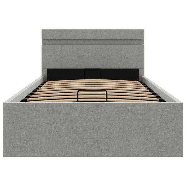 Bett mit Bettkasten Hydraulisch LED Hellgrau Stoff 90x200 cm