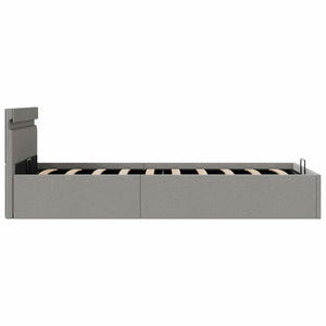 Bett mit Bettkasten Hydraulisch LED Hellgrau Stoff 90x200 cm