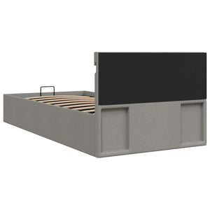 Bett mit Bettkasten Hydraulisch LED Hellgrau Stoff 90x200 cm