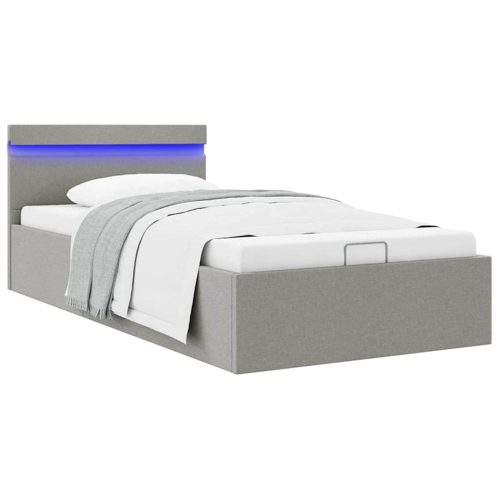vidaXL Fabric Upholstered Hydraulic LED Bed with Storage Light Grey 90x200 cm