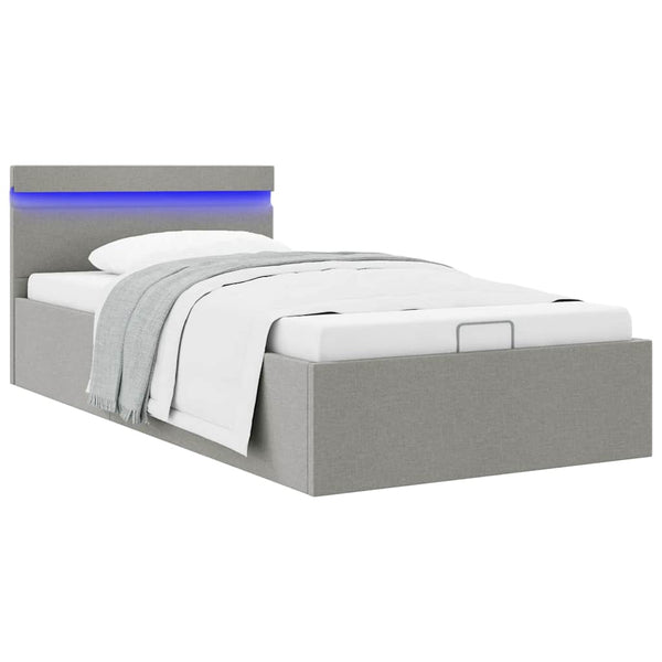 Bett mit Bettkasten Hydraulisch LED Hellgrau Stoff 90x200 cm