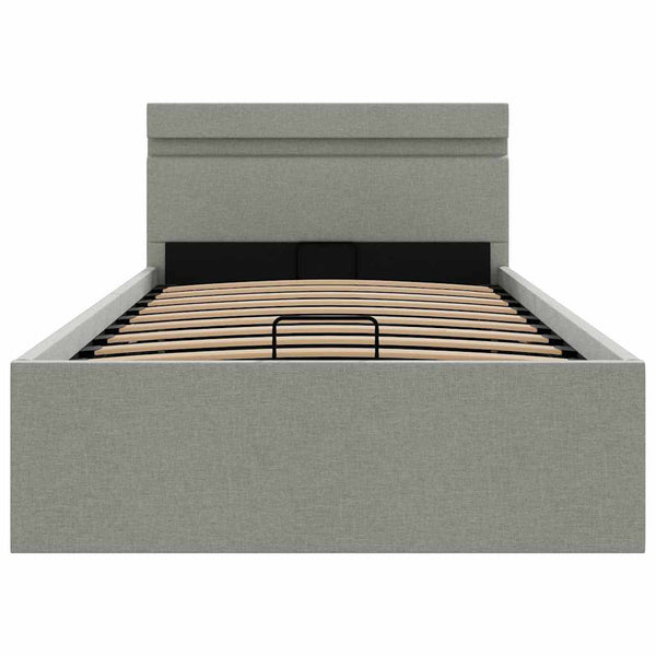Bett mit Bettkasten Hydraulisch LED Hellgrau Stoff 100x200 cm