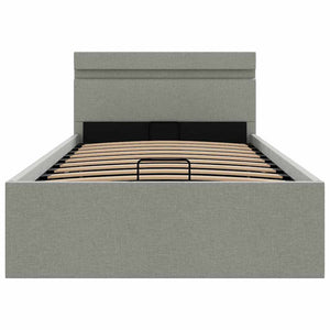 Bett mit Bettkasten Hydraulisch LED Hellgrau Stoff 100x200 cm