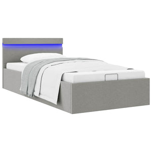 Bett mit Bettkasten Hydraulisch LED Hellgrau Stoff 100x200 cm