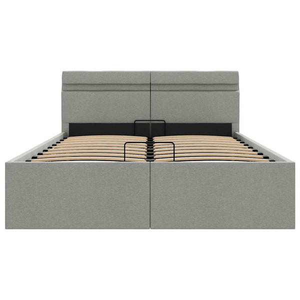 Bett mit Bettkasten Hydraulisch LED Hellgrau Stoff 120x200 cm
