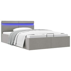 Bett mit Bettkasten Hydraulisch LED Hellgrau Stoff 120x200 cm