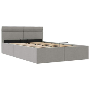 Bett mit Bettkasten Hydraulisch LED Hellgrau Stoff 140x200 cm