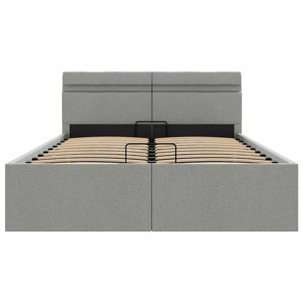 Bett mit Bettkasten Hydraulisch LED Hellgrau Stoff 140x200 cm