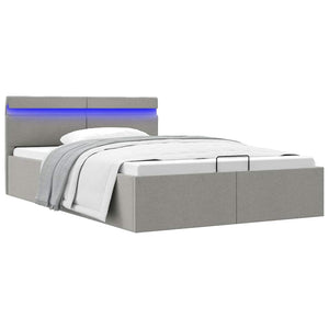 Bett mit Bettkasten Hydraulisch LED Hellgrau Stoff 140x200 cm