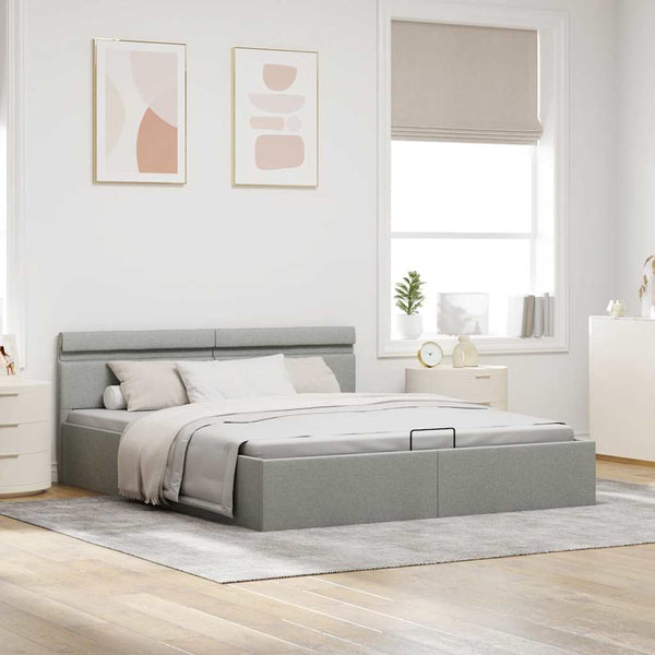 vidaXL Lit avec coffre de rangement hydraulique et LED, tissu gris clair, 160x200 cm