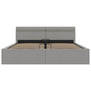 Bett mit Bettkasten Hydraulisch LED Hellgrau Stoff 160x200 cm