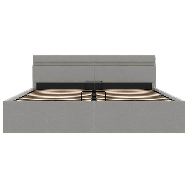 Bett mit Bettkasten Hydraulisch LED Hellgrau Stoff 160x200 cm