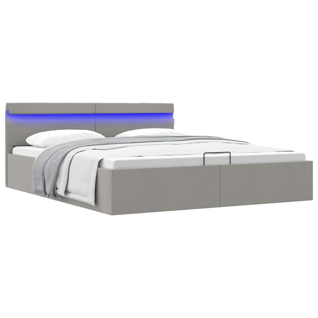 vidaXL Lit avec coffre de rangement hydraulique et LED, tissu gris clair, 160x200 cm