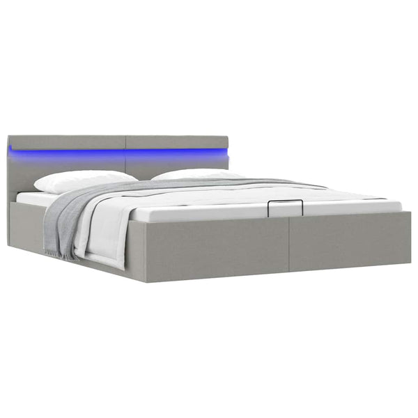 vidaXL Lit avec coffre de rangement hydraulique et LED, tissu gris clair, 160x200 cm