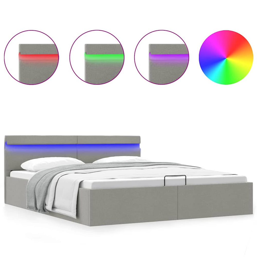 vidaXL Bed with Storage Hydraulic LED Light Gray Fabric 180x200 cm