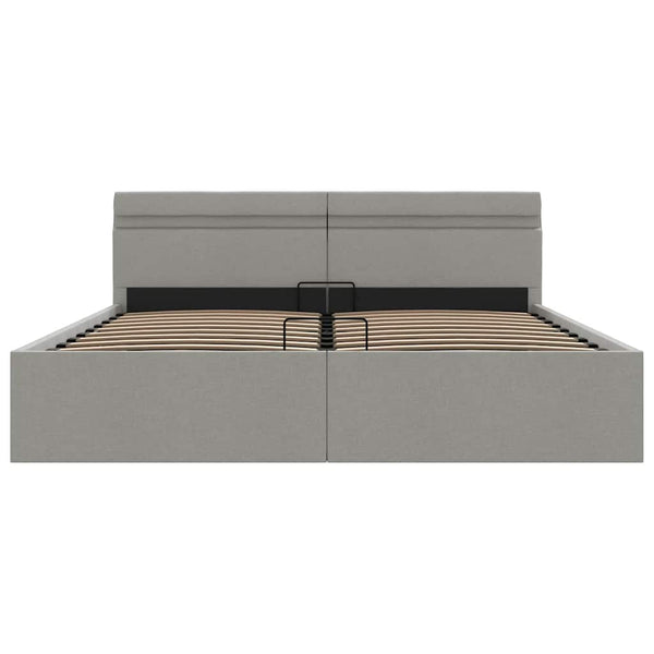 Bett mit Bettkasten Hydraulisch LED Hellgrau Stoff 180x200 cm