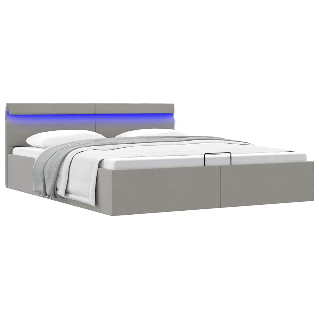 Bett mit Bettkasten Hydraulisch LED Hellgrau Stoff 180x200 cm