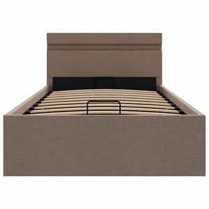 Bett mit Bettkasten Hydraulisch mit LED Taupe Stoff 90x200 cm