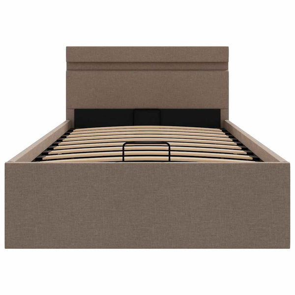 Bett mit Bettkasten Hydraulisch mit LED Taupe Stoff 90x200 cm