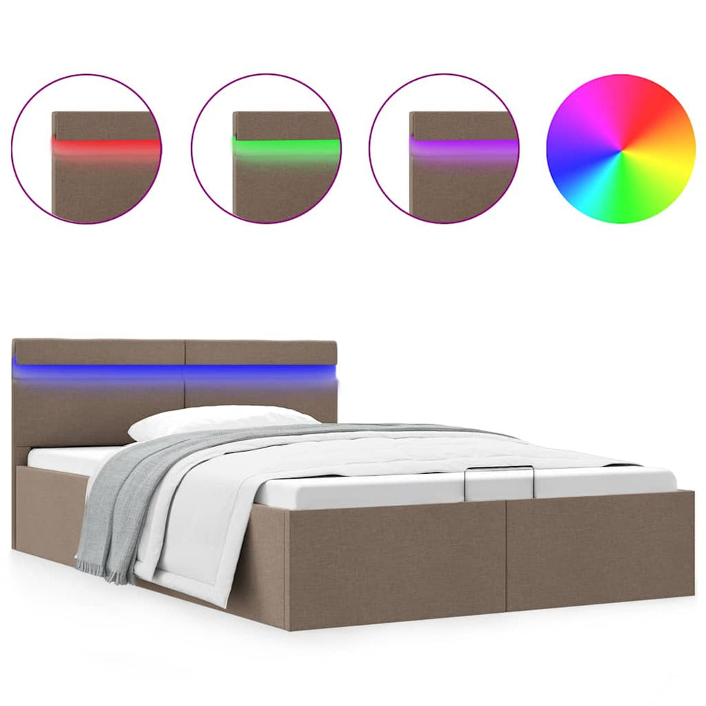 vidaXL Bed with Storage Hydraulic with LED Taupe Fabric 120x200 cm
