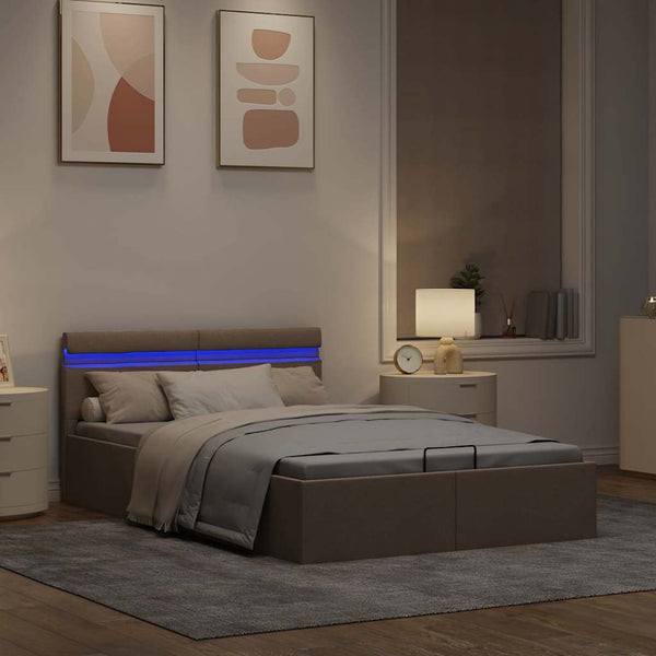Bett mit Bettkasten Hydraulisch mit LED Taupe Stoff 120x200 cm