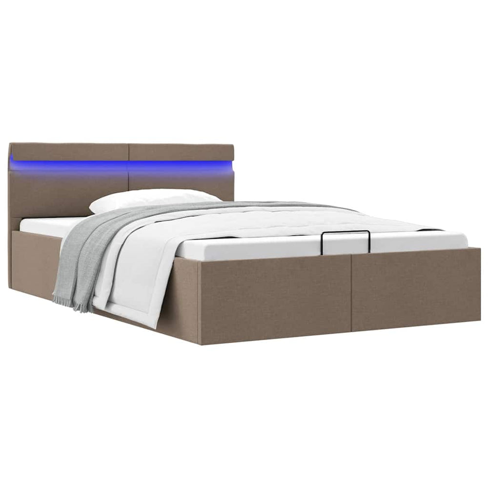 vidaXL Bed with Storage Hydraulic with LED Taupe Fabric 120x200 cm