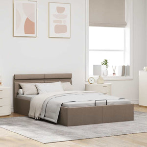 Bett mit Bettkasten Hydraulisch mit LED Taupe Stoff 140x200 cm