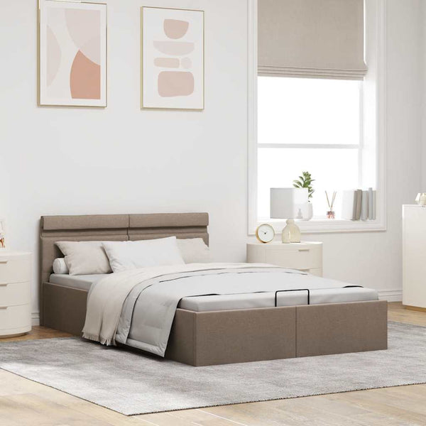 Bett mit Bettkasten Hydraulisch mit LED Taupe Stoff 140x200 cm