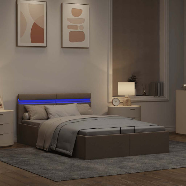 Bett mit Bettkasten Hydraulisch mit LED Taupe Stoff 140x200 cm