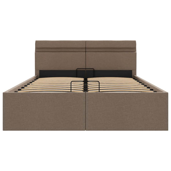 Bett mit Bettkasten Hydraulisch mit LED Taupe Stoff 140x200 cm