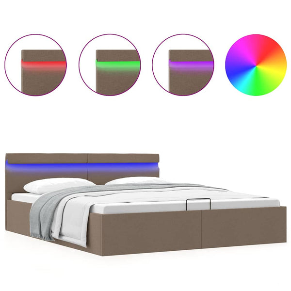 Bett mit Bettkasten Hydraulisch mit LED Taupe Stoff 160x200 cm