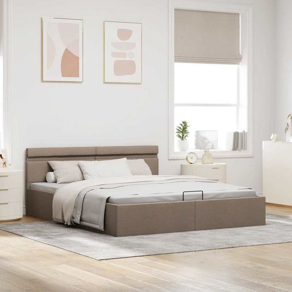 Bett mit Bettkasten Hydraulisch mit LED Taupe Stoff 160x200 cm