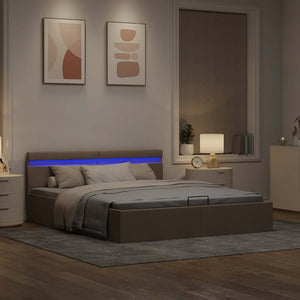 Bett mit Bettkasten Hydraulisch mit LED Taupe Stoff 160x200 cm