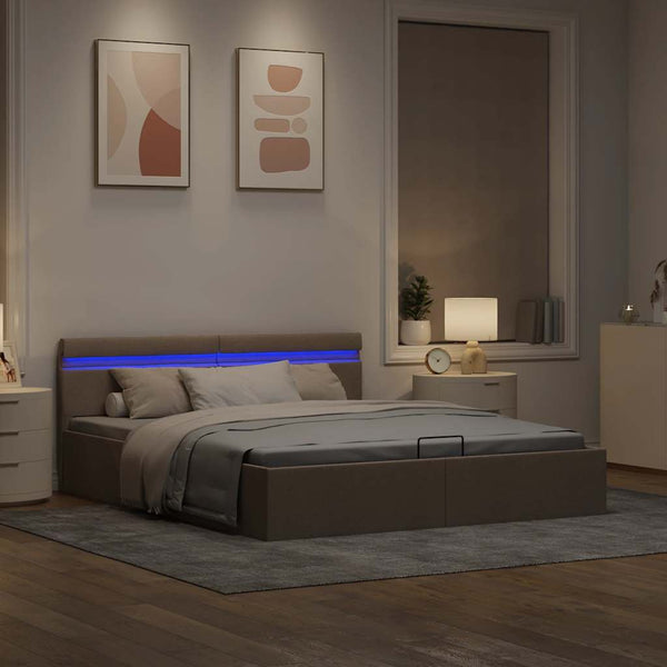 Bett mit Bettkasten Hydraulisch mit LED Taupe Stoff 160x200 cm
