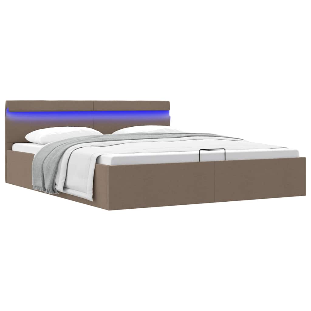Bett mit Bettkasten Hydraulisch mit LED Taupe Stoff 160x200 cm