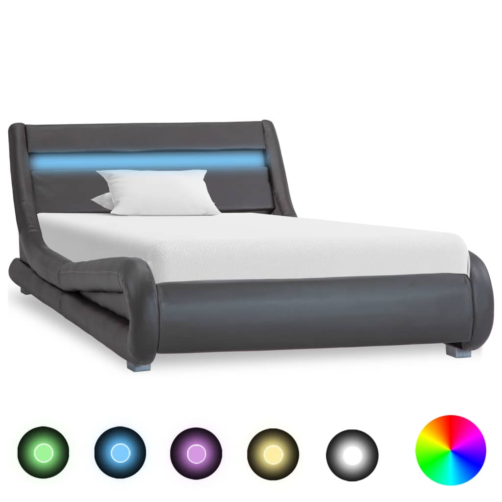 Bettgestell mit LED Grau Kunstleder 100 x 200 cm