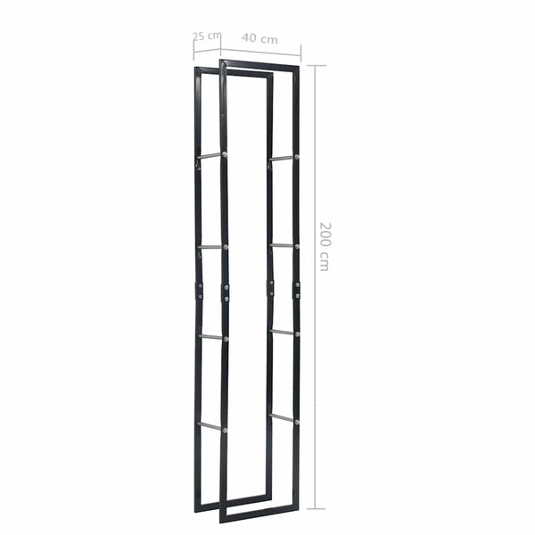 Brennholzregal Schwarz 40×25×200 cm Stahl