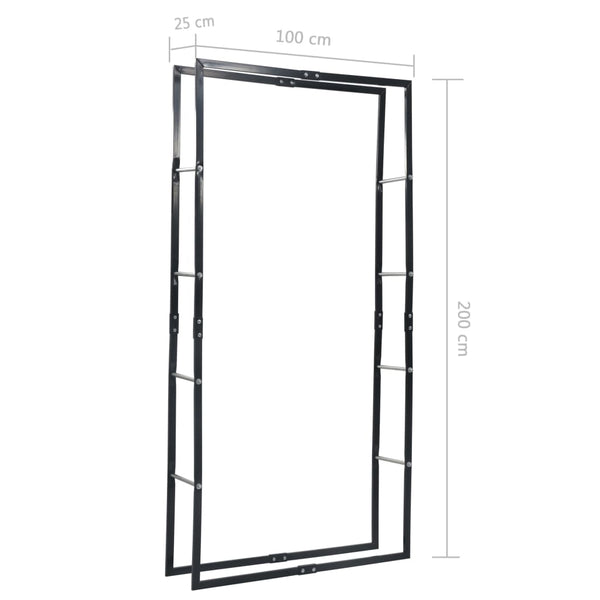 Brennholzregal Schwarz 100×25×200 cm Stahl