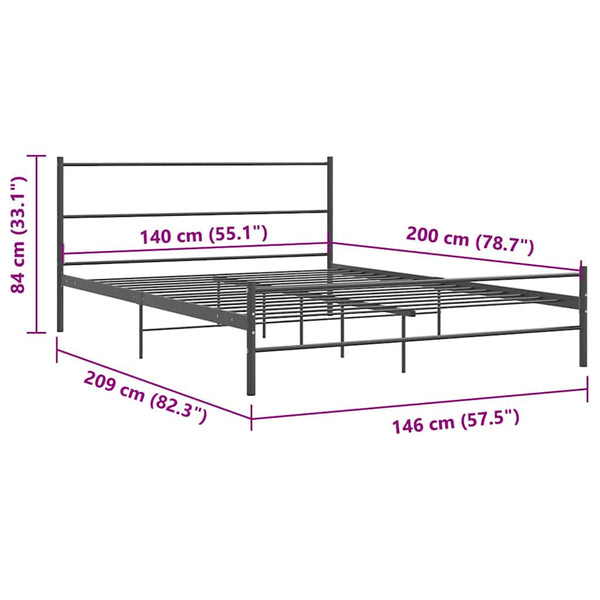 Bettgestell ohne Matratze Grau Metall 140×200 cm