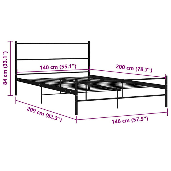 Bettgestell mit Kopfteil ohne Matratze Schwarz 140x200cm Metall