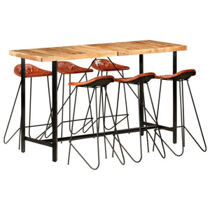 7-tlg. Bar-Set Akazie Massivholz und Echtleder
