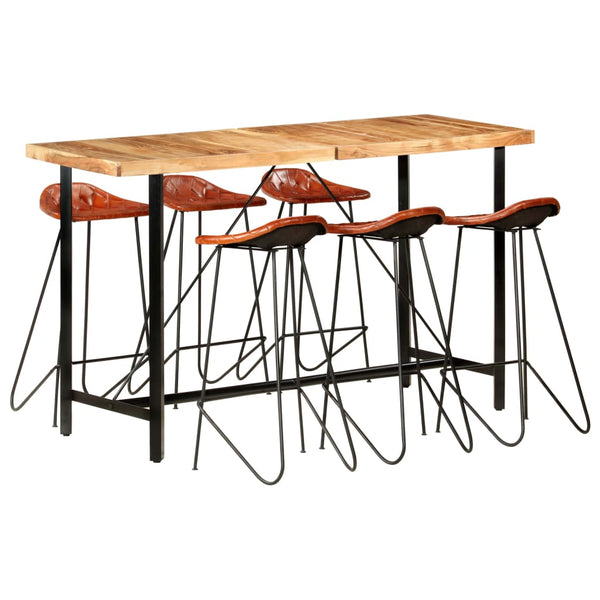 7-tlg. Bar-Set Akazie Massivholz und Echtleder